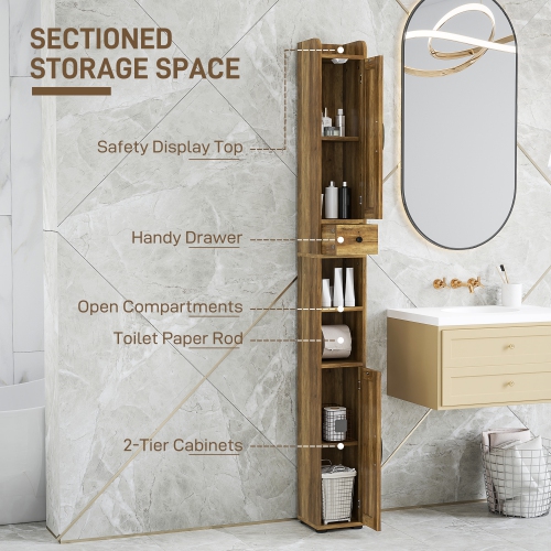 HOMCOM – Armoire de salle de bain haute 73 po, armoire de rangement étroite pour salle de bain avec portes de grange, porte-rouleau de papier