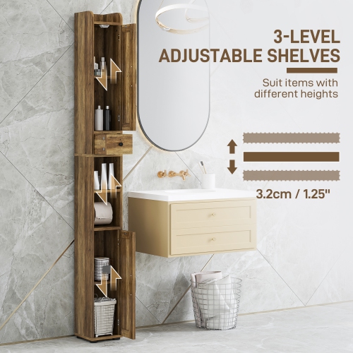 HOMCOM – Armoire de salle de bain haute 73 po, armoire de rangement étroite pour salle de bain avec portes de grange, porte-rouleau de papier