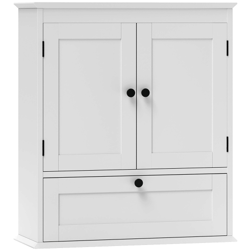 Image 1 de 9.. HOMCOM – Armoire de médecine avec tablette réglable, armoire murale de salle de bain avec panneaux encastrés, armoire de salle de bain avec