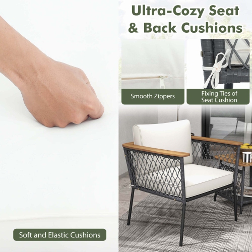 Gymax Set of 3 Furniture Set w/ 2-Tier Coffee Table Acacia Wood Armrests Tabletop Patio