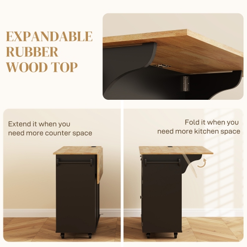 HOMCOM Kitchen Island with USB Ports & Power Outlets, Farmhouse Kitchen Cart with Wood Drop Leaf, Rolling Kitchen Island with 2 Drawers, Spice Rack