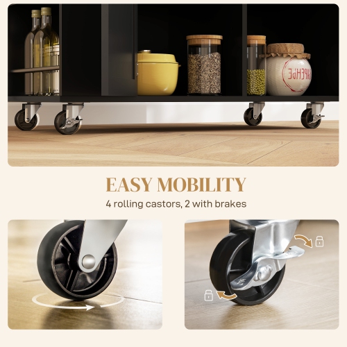 HOMCOM Kitchen Island with USB Ports & Power Outlets, Farmhouse Kitchen Cart with Wood Drop Leaf, Rolling Kitchen Island with 2 Drawers, Spice Rack