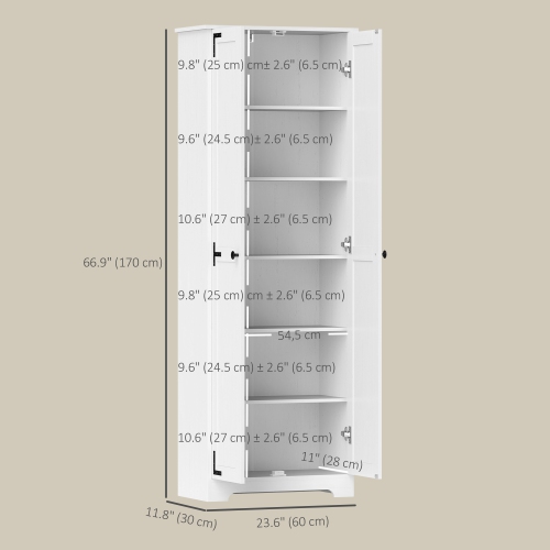 HOMCOM – Armoire garde-manger Farmhouse de 67 po, grand garde-manger de cuisine avec tablettes réglables, armoire de rangement autonome avec
