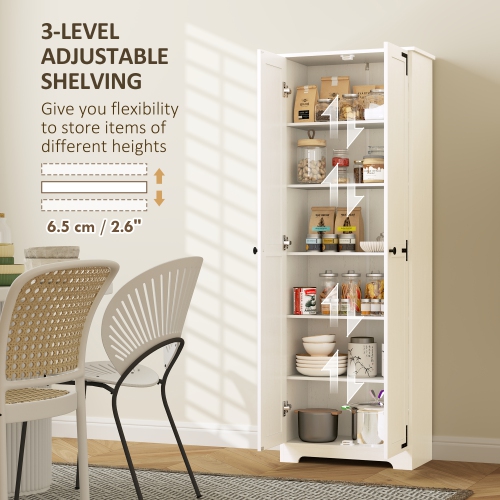 HOMCOM – Armoire garde-manger Farmhouse de 67 po, grand garde-manger de cuisine avec tablettes réglables, armoire de rangement autonome avec