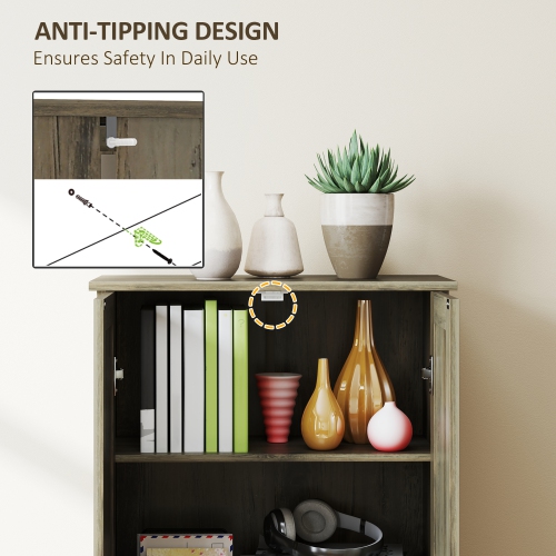 HOMCOM 67" Farmhouse Pantry Cabinet, Tall Kitchen Pantry with Adjustable Shelves, Freestanding Storage Cabinet with Recessed Doors, Distressed Grey