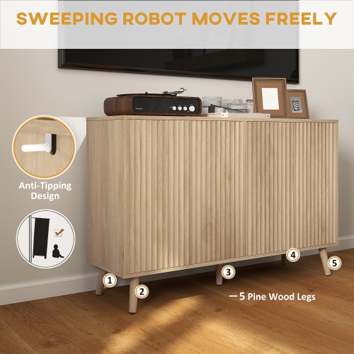 HOMCOM 47" Sideboard Buffet Cabinet with Storage, Modern Fluted Coffee Bar Cabinet with Adjustable Shelves and Wood Legs, Kitchen Credenza, Oak