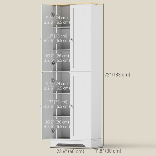 HOMCOM 72" Tall Pantry Cabinet, Kitchen Pantry Storage Cabinet with Adjustable Shelves, Freestanding Storage Cabinet with Recessed Arched Doors, White