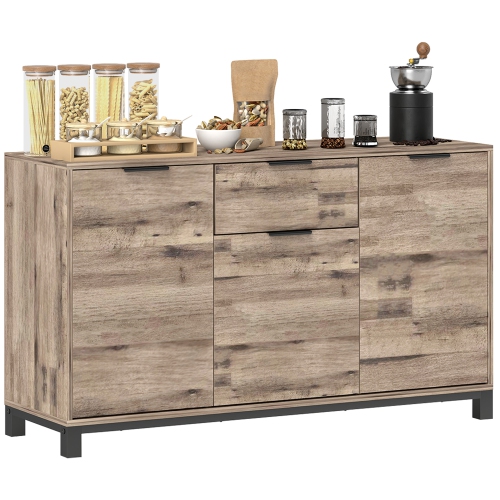 HOMCOM  47" Sideboard Buffet Cabinet \w Storage, Industrial Coffee Bar Cabinet \w 3 Doors, Drawer And Adjustable Shelves, Entryway Cabinet Wood Grain
