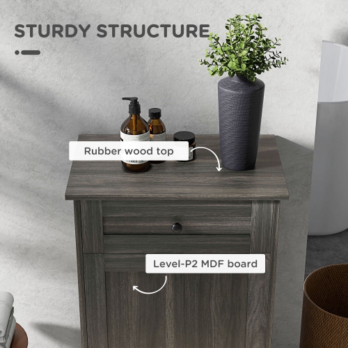 HOMCOM Tilt Out Trash Cabinet, Hidden Garbage Bin Cabinet with Drawer and Solid Wood Countertop, Free Standing Kitchen Trash Can Holder, Charcoal Grey