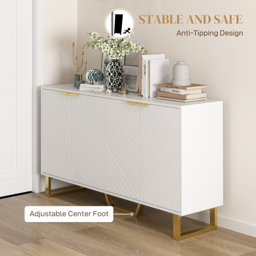 HOMCOM Sideboard Buffet Cabinet with Storage, Modern Kitchen Storage Cabinet with Carved Line Doors, Gold Legs and Adjustable Shelves, White