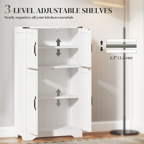 HOMCOM 42.5" Farmhouse Kitchen Pantry Cabinet, Freestanding Pantry Storage Cabinet with Barn Doors and Adjustable Shelves, Kitchen Cabinet Sideboard,