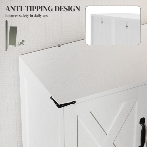 HOMCOM 42.5" Farmhouse Kitchen Pantry Cabinet, Freestanding Pantry Storage Cabinet with Barn Doors and Adjustable Shelves, Kitchen Cabinet Sideboard,