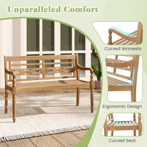 Gymax 2-Person Garden Bench w/ Wide Backrest & Curved Armrests for Backyard
