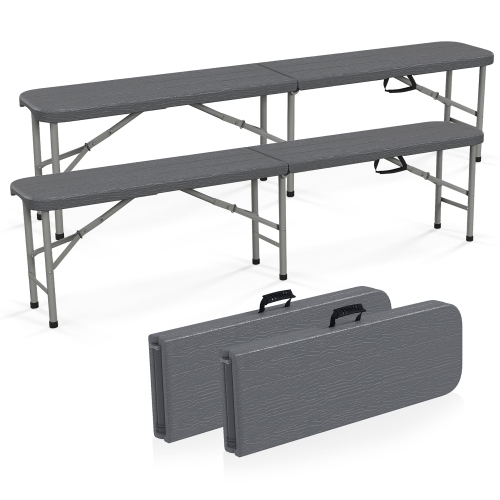 Gymax 2PCS 6 ft Plastic Folding Bench Portable Fold-in-Half Seat w/ 1320 LBS Capacity Gray