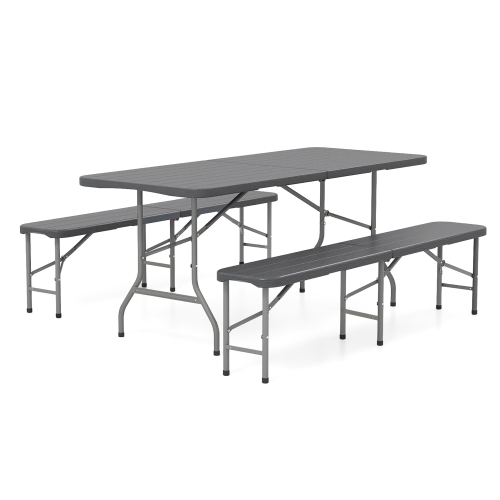 Gymax 6 ft Plastic Folding Bench Portable Fold-in-Half Seat w/ 1320 LBS Capacity Gray
