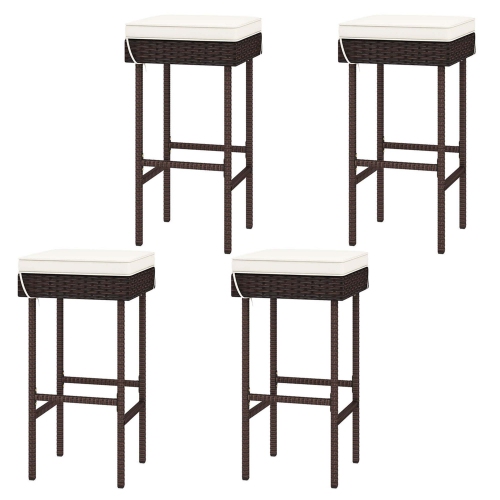 GYMAX  4PCs Rattan Barstools Patio Wicker Bar Height Chairs W/ Footrest