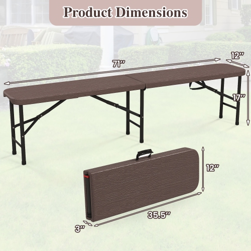 Gymax 2PCS 6 ft Plastic Folding Bench Portable Fold-in-Half Seat w/ 1320 LBS Capacity Coffee