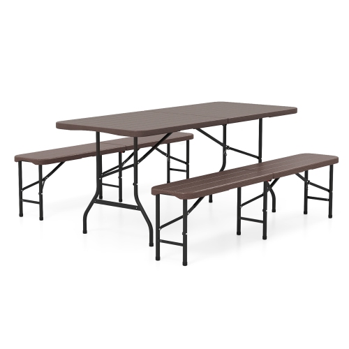 Gymax 2PCS 6 ft Plastic Folding Bench Portable Fold-in-Half Seat w/ 1320 LBS Capacity Coffee