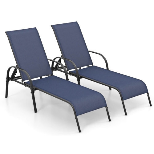 Gymax 2 PCS Lounge Chair Chaise Adjustable Reclining Armrest Patio Navy