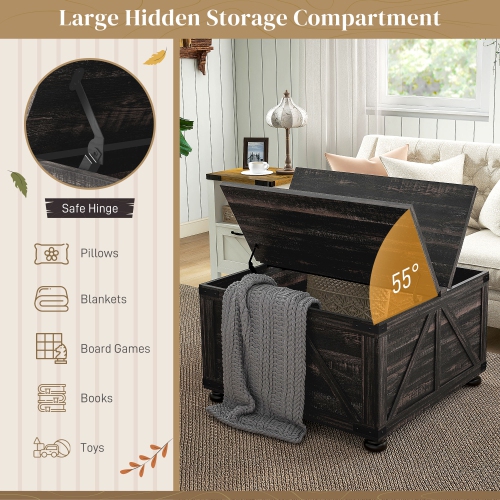 HOMCOM – Table basse Farmhouse à dessus articulé, table centrale carrée avec couvercles rabattables, table de salon avec compartiment de rangement