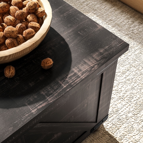 HOMCOM – Table basse Farmhouse à dessus articulé, table centrale carrée avec couvercles rabattables, table de salon avec compartiment de rangement