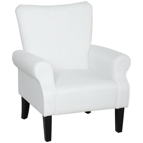 HOMCOM Fabric Accent Chair, Upholstered Armchair, Modern Wingback Living Room Chair with Wood Legs, Rolled Arms and Thick Padding, Cream White