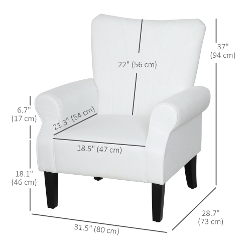 HOMCOM Fabric Accent Chair, Upholstered Armchair, Modern Wingback Living Room Chair with Wood Legs, Rolled Arms and Thick Padding, Cream White