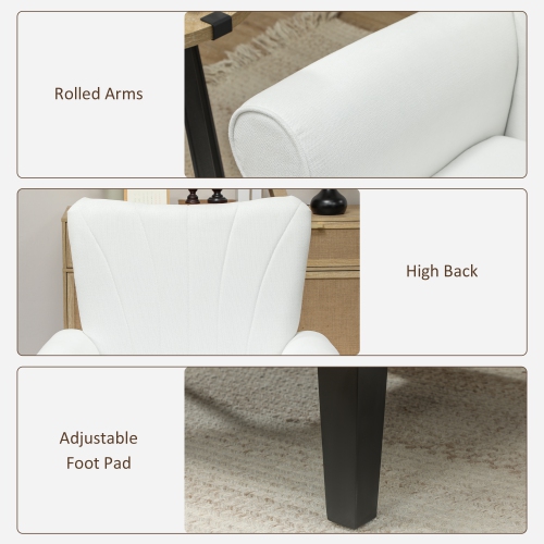 HOMCOM Fabric Accent Chair, Upholstered Armchair, Modern Wingback Living Room Chair with Wood Legs, Rolled Arms and Thick Padding, Cream White