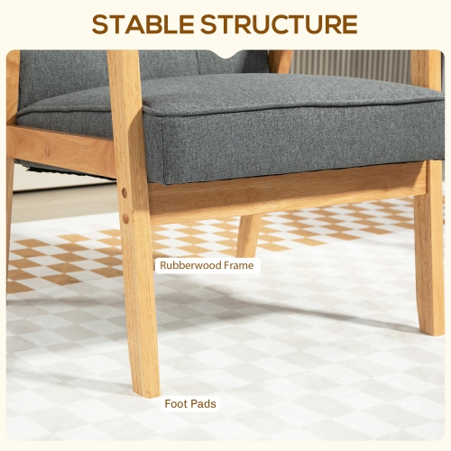 HOMCOM Modern Accent Chair with Button Tufted Back, Upholstered Linen Armchair with Solid Wood Frame and Soft Thick Padded for Living Room, Bedroom,