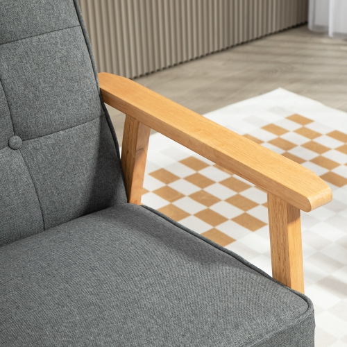 HOMCOM Modern Accent Chair with Button Tufted Back, Upholstered Linen Armchair with Solid Wood Frame and Soft Thick Padded for Living Room, Bedroom,