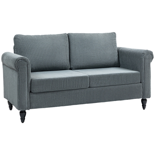 Image 1 of 9.. HOMCOM Vintage Loveseat, Upholstered Love Seat Furniture, Corduroy-feel Fabric 2 Seater Sofa Couch with Rolled Arms, Gourd-Shaped Rubber Wood Legs