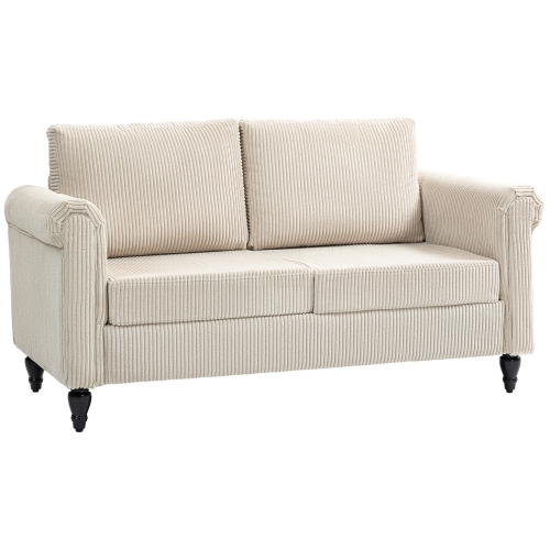 Image 1 of 9.. HOMCOM Vintage Loveseat, Upholstered Love Seat Furniture, Corduroy-feel Fabric 2 Seater Sofa Couch with Rolled Arms, Gourd-Shaped Rubber Wood Legs