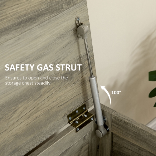 HOMCOM Farmhouse Storage Chest, Storage Bench, Lift Top Box with Safety Hinge to Open Up 100° for Entryway, Living Room, Grey Wood Grain