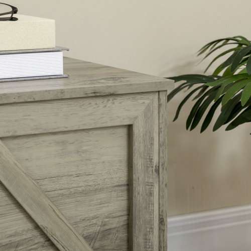 HOMCOM Farmhouse Storage Chest, Storage Bench, Lift Top Box with Safety Hinge to Open Up 100° for Entryway, Living Room, Grey Wood Grain