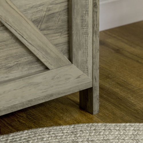 HOMCOM Farmhouse Storage Chest, Storage Bench, Lift Top Box with Safety Hinge to Open Up 100° for Entryway, Living Room, Grey Wood Grain