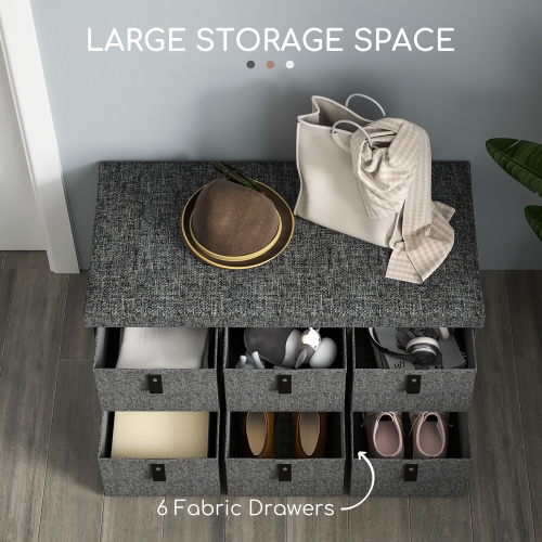 Banc à chaussures de HOMCOM avec siège, banc d'entrée avec coussin et 6 tiroirs en tissu pour couloir, salon, chambre à coucher, gris anthracite