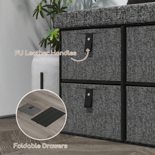 Banc à chaussures de HOMCOM avec siège, banc d'entrée avec coussin et 6 tiroirs en tissu pour couloir, salon, chambre à coucher, gris anthracite