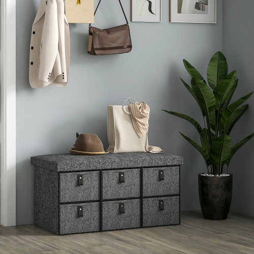 Banc à chaussures de HOMCOM avec siège, banc d'entrée avec coussin et 6 tiroirs en tissu pour couloir, salon, chambre à coucher, gris anthracite