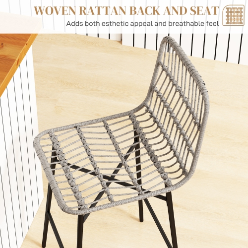 HOMCOM Rattan Bar Stools Set of 2, 26" Wicker Counter Height Bar Stools with Back, Modern Barstools for Kitchen Island, Kitchen Counter and Dining