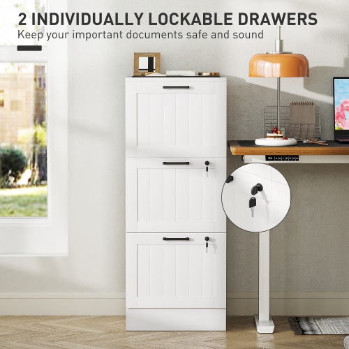 HOMCOM 3 Drawer File Cabinet with Lock, Vertical Filing Cabinet with Adjustable Hanging Bars for A4 and Letter Size File Folders, Printer Stand with