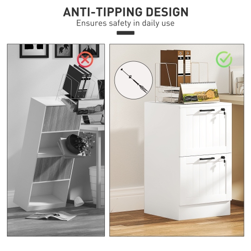 HOMCOM 2 Drawer File Cabinet with Lock, Vertical Filing Cabinet with Adjustable Hanging Bars for A4 and Letter Size File Folders, Printer Stand with