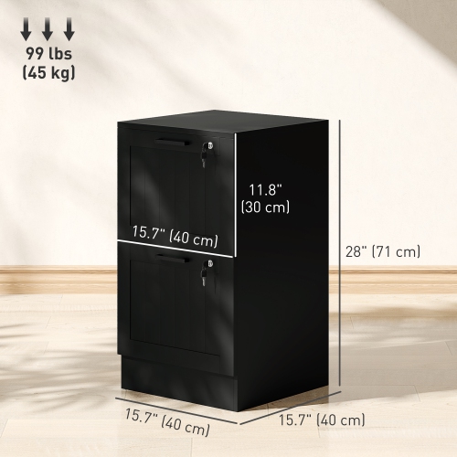 HOMCOM 2 Drawer File Cabinet with Lock, Vertical Filing Cabinet with Adjustable Hanging Bars for A4 and Letter Size File Folders, Printer Stand with