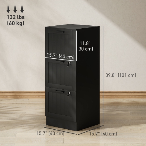 HOMCOM – Classeur à 3 tiroirs avec verrou, classeur vertical avec barres de suspension réglables pour dossiers de format A4 et lettre, support pour