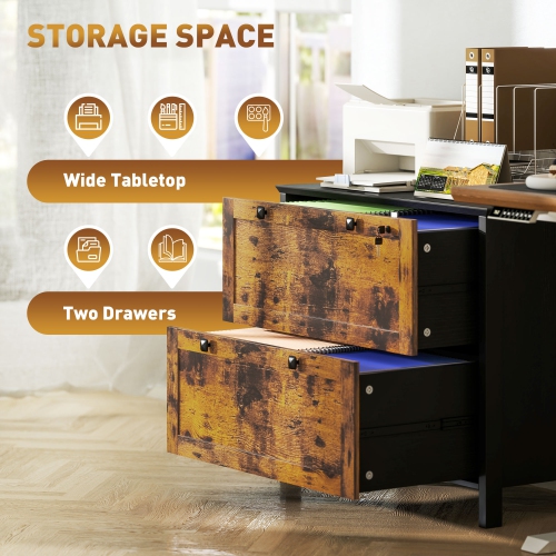 HOMCOM Lateral File Cabinet, 2 Drawer Filing Cabinet with Lock, Printer Stand, Office Filing Cabinet Organizer for A4, Letter Size, Rustic Brown