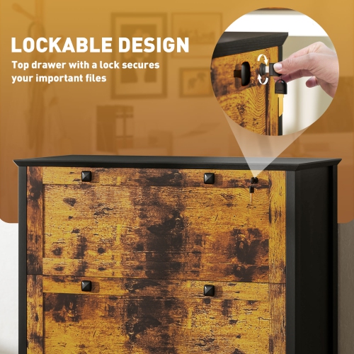 HOMCOM Lateral File Cabinet, 2 Drawer Filing Cabinet with Lock, Printer Stand, Office Filing Cabinet Organizer for A4, Letter Size, Rustic Brown