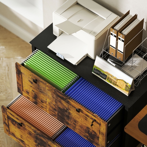 HOMCOM Lateral File Cabinet, 2 Drawer Filing Cabinet with Lock, Printer Stand, Office Filing Cabinet Organizer for A4, Letter Size, Rustic Brown