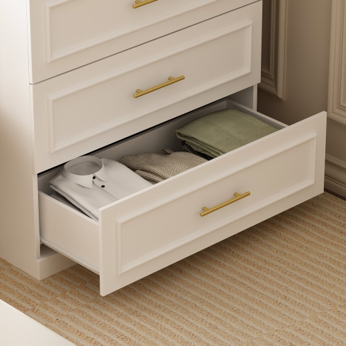 Homsee – Armoire élégante avec portes en verre, tringles suspendues et tiroirs spacieux pour rangement de chambre à coucher, blanc