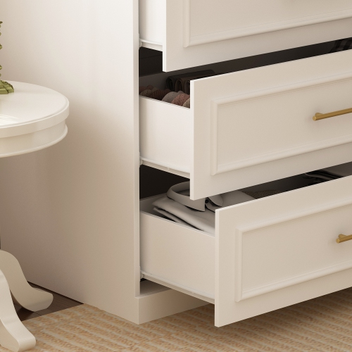 Homsee – Armoire élégante avec portes en verre, tringles suspendues et tiroirs spacieux pour rangement de chambre à coucher, blanc