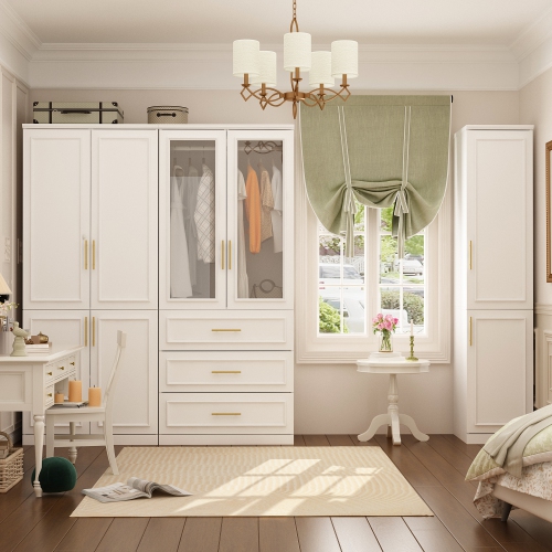 Homsee Large Wardrobe with Adjustable Shelves, Dual Hanging Rods, and Multiple Drawers for Comprehensive Storage,White