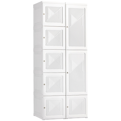 HOMCOM Portable Wardrobe Closet Cabinet Foldable Plastic Clothes Storage Organzier for Bedroom with 6 Cube Compartments & 1 Hanging Rods Magnet Doors